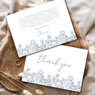 Carte De Remerciements Fête des mariées Fleur sauvage bleu Dusty