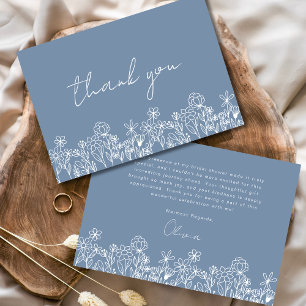 Carte De Remerciements Fête des mariées Fleur sauvage bleu Dusty