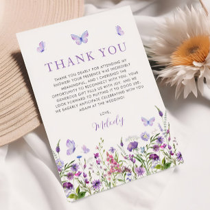 Carte De Remerciements Fête des mariées Fleur sauvage de la vie des papil