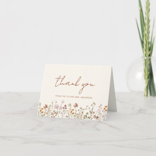Carte De Remerciements Fête des mariées Fleur sauvage en terre cuite (Devant)