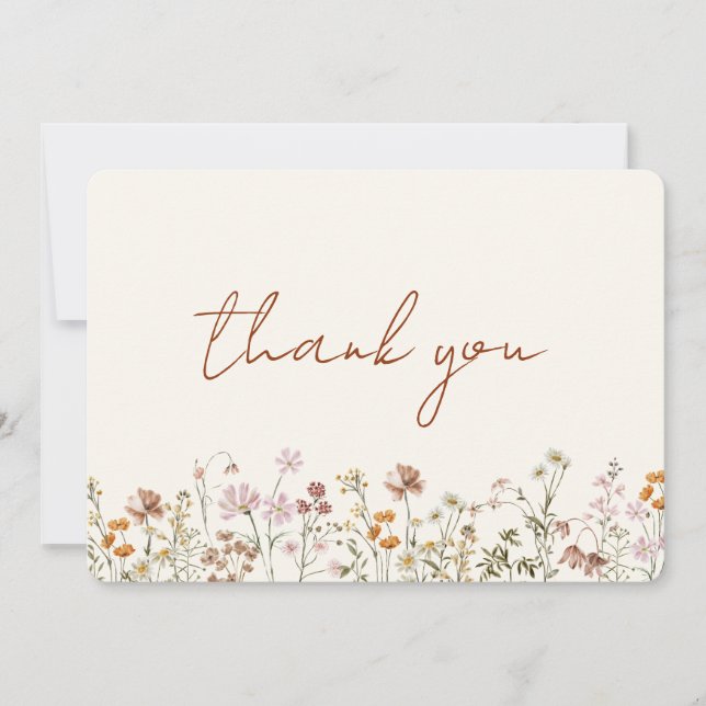 Carte De Remerciements Fête des mariées Fleur sauvage en terre cuite (Devant)