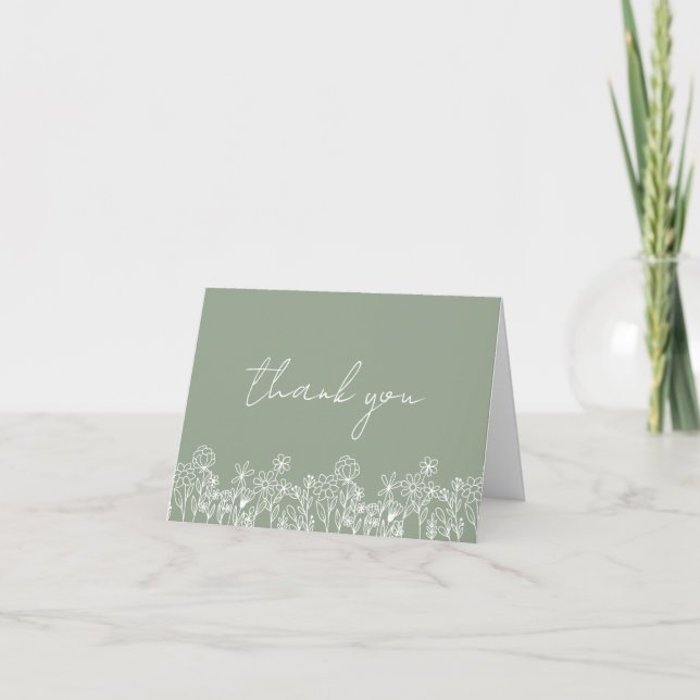 Carte De Remerciements Fête des mariées Fleur sauvage Sage Green (Devant)