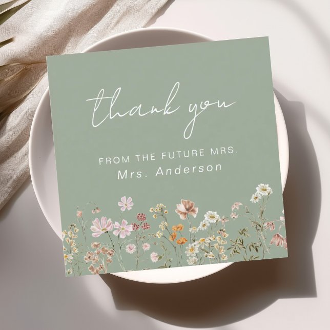 Carte De Remerciements Fête des mariées Fleur sauvage Sage Green (Créateur téléchargé)