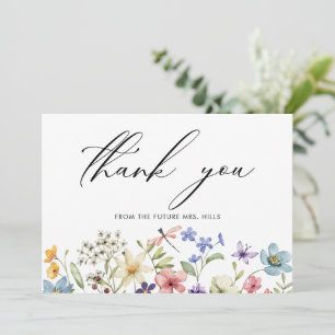 Carte De Remerciements Fête des mariées fleurie Fleur sauvage colorée mod