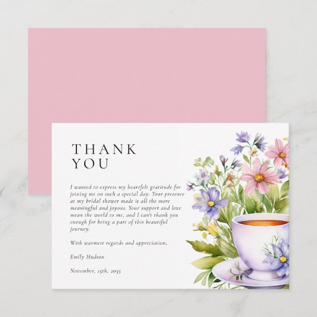 Carte De Remerciements Fête des mariées Floral Tea Party (Devant / Derrière)