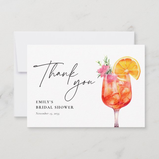 Carte De Remerciements Fête des mariées florale Aperol Spritz (Devant)
