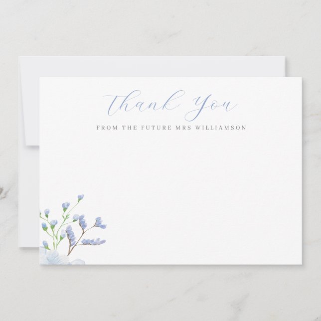 Carte De Remerciements Fête des mariées florale bleu clair plat (Devant)