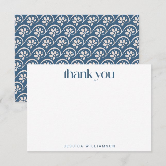 Carte De Remerciements Fête des mariées florale bleu scandinave moderne  (Devant / Derrière)