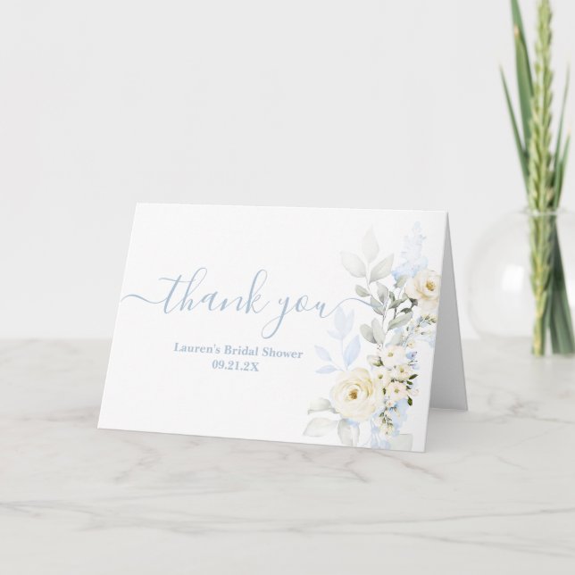 Carte De Remerciements Fête des mariées Florale Bleue (Devant)