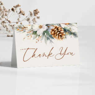 Carte De Remerciements Fête des mariées florale de pin d'hiver