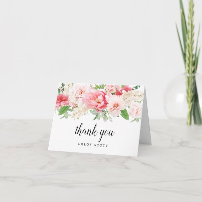 Carte De Remerciements Fête des mariées florale de pivoine rose pâle (Devant)