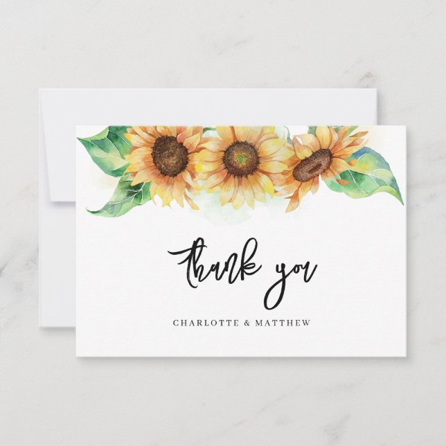 Carte De Remerciements Fête des mariées florale de tournesol (Devant)