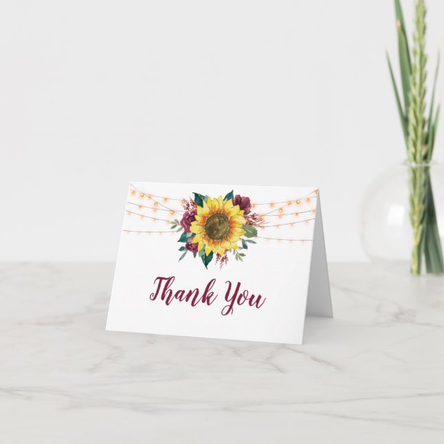 Carte De Remerciements Fête des mariées florale de tournesol rustique (Devant)