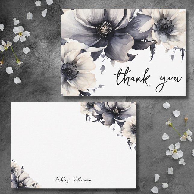 Carte De Remerciements Fête des mariées florale moderne et élégante (Modern Elegant Watercolor Floral Bridal Shower Thank You Card)