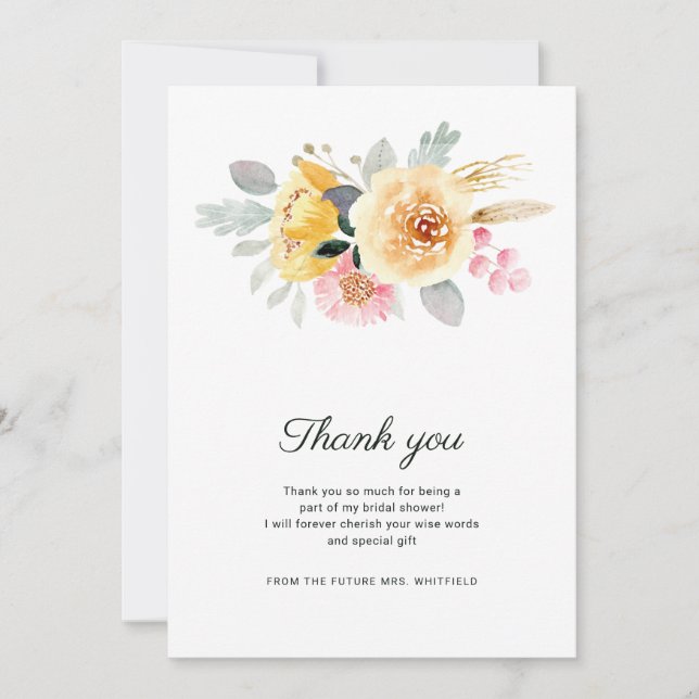 Carte De Remerciements Fête des mariées florale moderne Pastel (Devant)