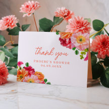 Fête des mariées florale orange et rose vif pliée