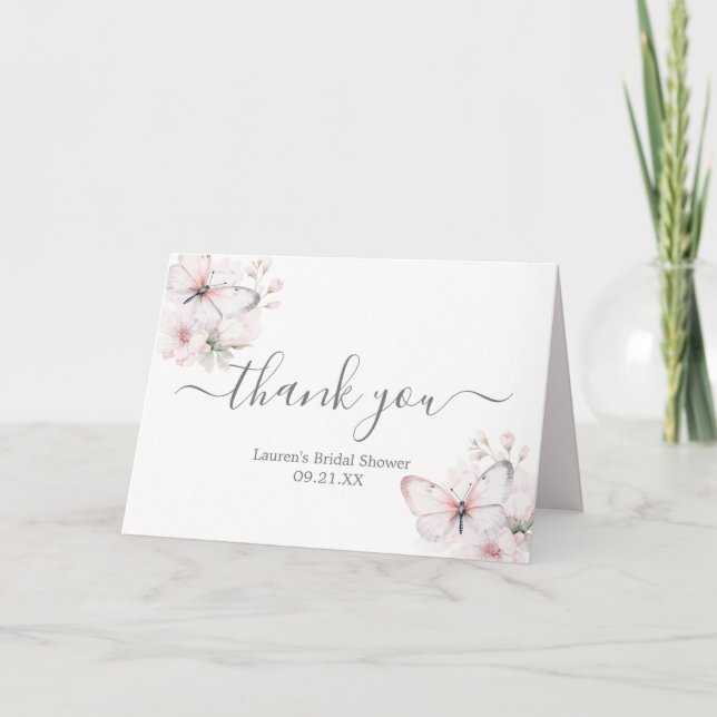 Carte De Remerciements Fête des mariées florale papillon (Devant)