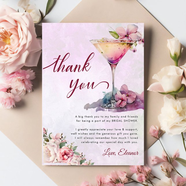 Carte De Remerciements Fête des mariées florale rose (Créateur téléchargé)