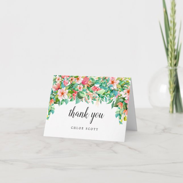 Carte De Remerciements Fête des mariées florale rose tropicale exotique P (Devant)