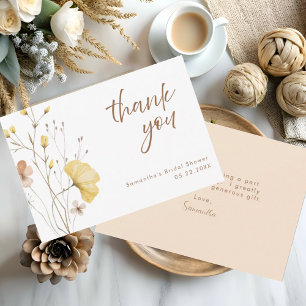 Carte De Remerciements Fête des mariées florale rustique chic jaune