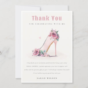 Carte De Remerciements Fête des mariées florale Soft Blush Rose High Heur