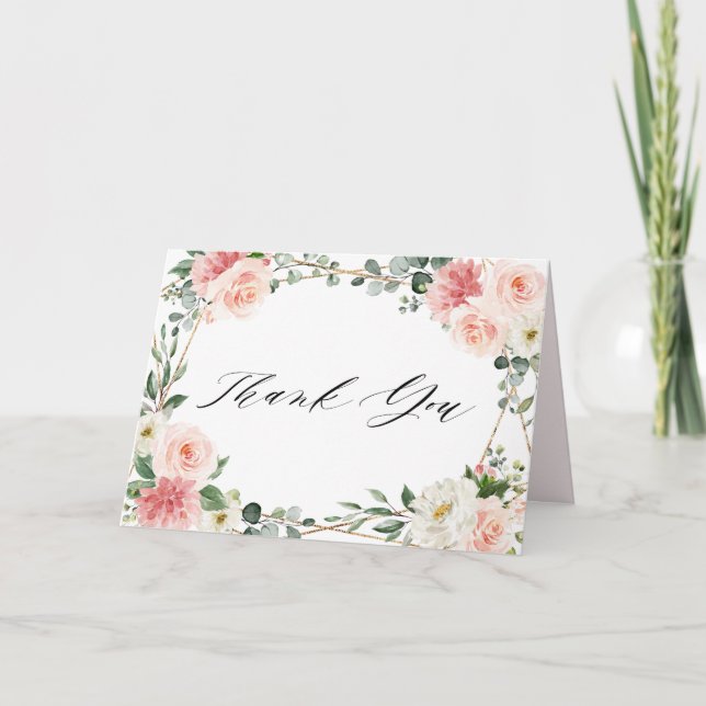 Carte De Remerciements Fête des mariées géométrique florale rose pâle (Devant)