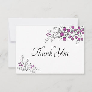 Carte De Remerciements Fête des mariées minimale  Purple Berries Feuilles