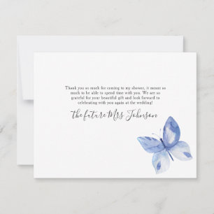 Carte De Remerciements Fête des mariées Motif d'aquarelle papillon bleu