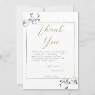 Carte De Remerciements Fête des mariées Orchidée blanche à cadre or tradi