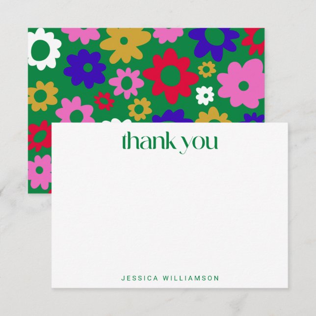 Carte De Remerciements Fête des mariées personnalisée verte de fleurs sca (Devant / Derrière)