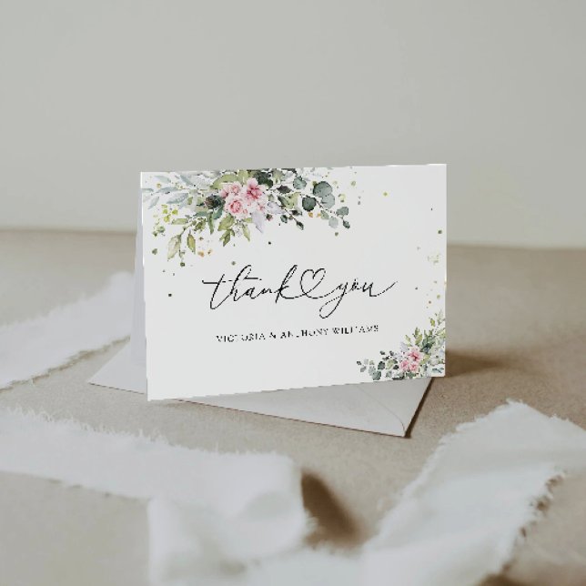 Carte De Remerciements Fête des mariées Plat Rose-Blanc (Créateur téléchargé)