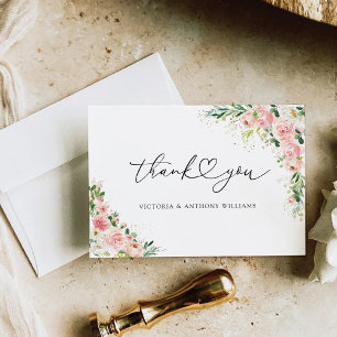 Carte De Remerciements Fête des mariées Plat Rose Rose Or