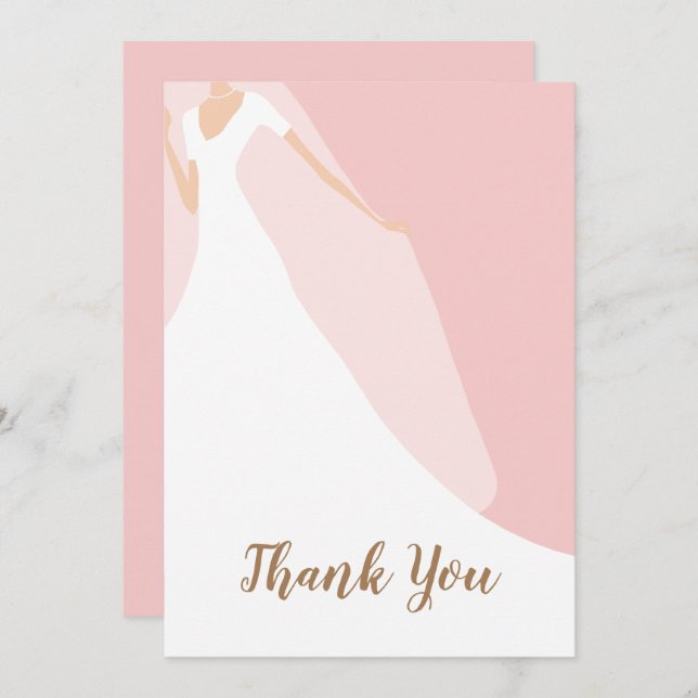 Carte De Remerciements Fête des mariées rose chic (Devant / Derrière)