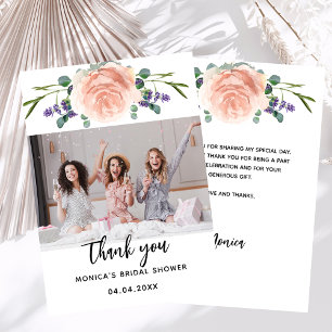 Carte De Remerciements Fête des mariées rose or lavande florale