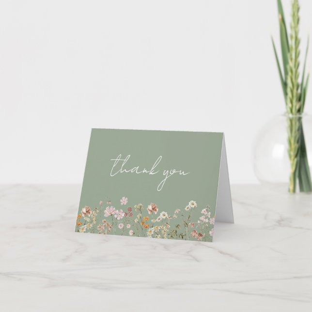 Carte De Remerciements Fête des mariées Sage Green Meadow Fleur sauvage (Devant)