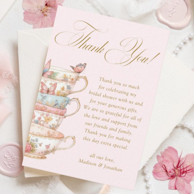 Carte De Remerciements Fête des mariées Tea Party rose (Créateur téléchargé)