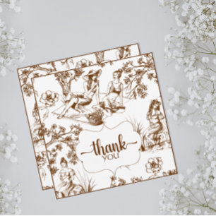 Carte De Remerciements Fête des mariées Toile de Jouy Brown et blanche