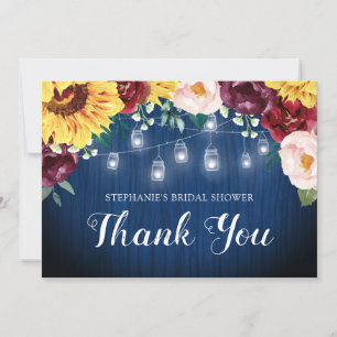 Carte De Remerciements Fête des mariées Tournesol Mason Lumières Jar