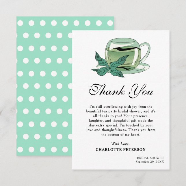 Carte De Remerciements Fête des mariées unique Tea Party (Devant / Derrière)