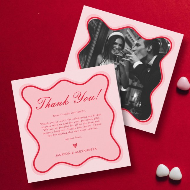Carte De Remerciements Fête des mariées Valentines rouge et rose (Créateur téléchargé)