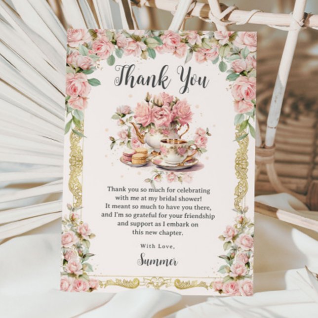 Carte De Remerciements Fête des mariées vintage Rose Floral High Tea Part (Créateur téléchargé)