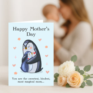 Carte De Remerciements Fête des Mères adorables Maman et Baby Penguin