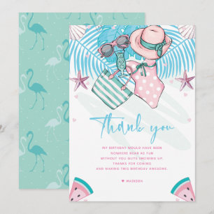 Carte De Remerciements Fête d'été Anniversaire Cute Rose Turquoise