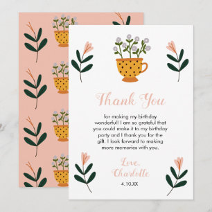 Carte De Remerciements Fête du thé moderne Fleur Anniversaire