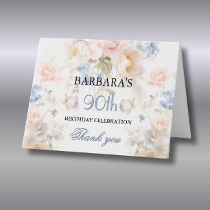 Carte De Remerciements Fête élégante peinte florale 90e anniversaire