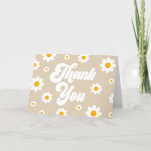 Carte De Remerciements Fête Fleur de Daisy Rétro Brun Tan