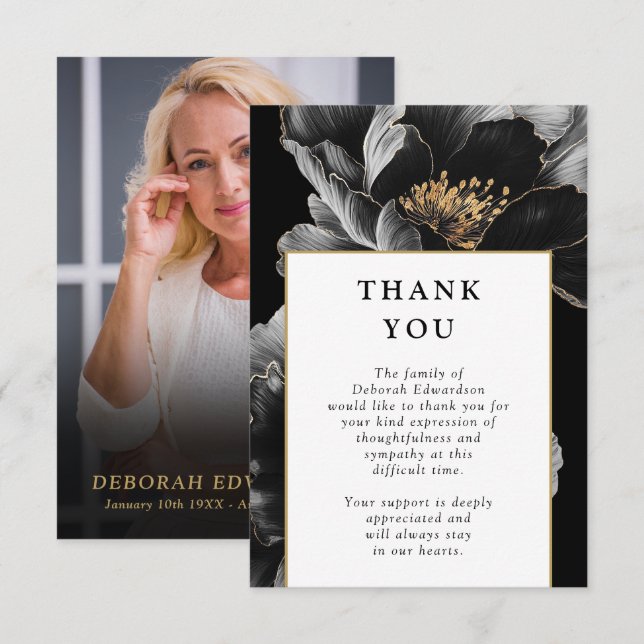 Carte De Remerciements Fête Florale Élégante De La Vie Funéraire Photo (Devant / Derrière)