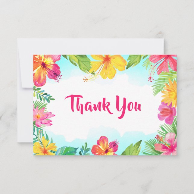 Carte De Remerciements Fête Hawaïenne Fleurs Tropicales (Devant)