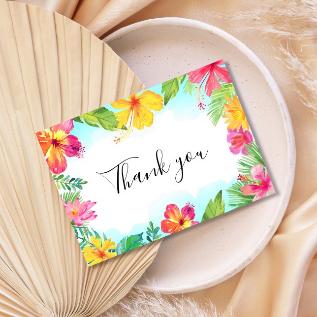 Carte De Remerciements Fête Hawaïenne Fleurs Tropicales Luau (Créateur téléchargé)