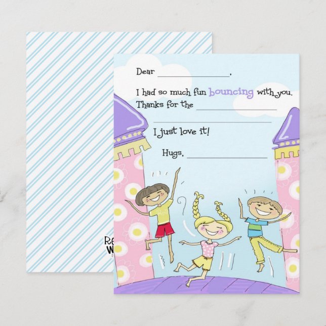 Carte De Remerciements Fête Maison Gonflable Enfants à Compléter (Devant / Derrière)